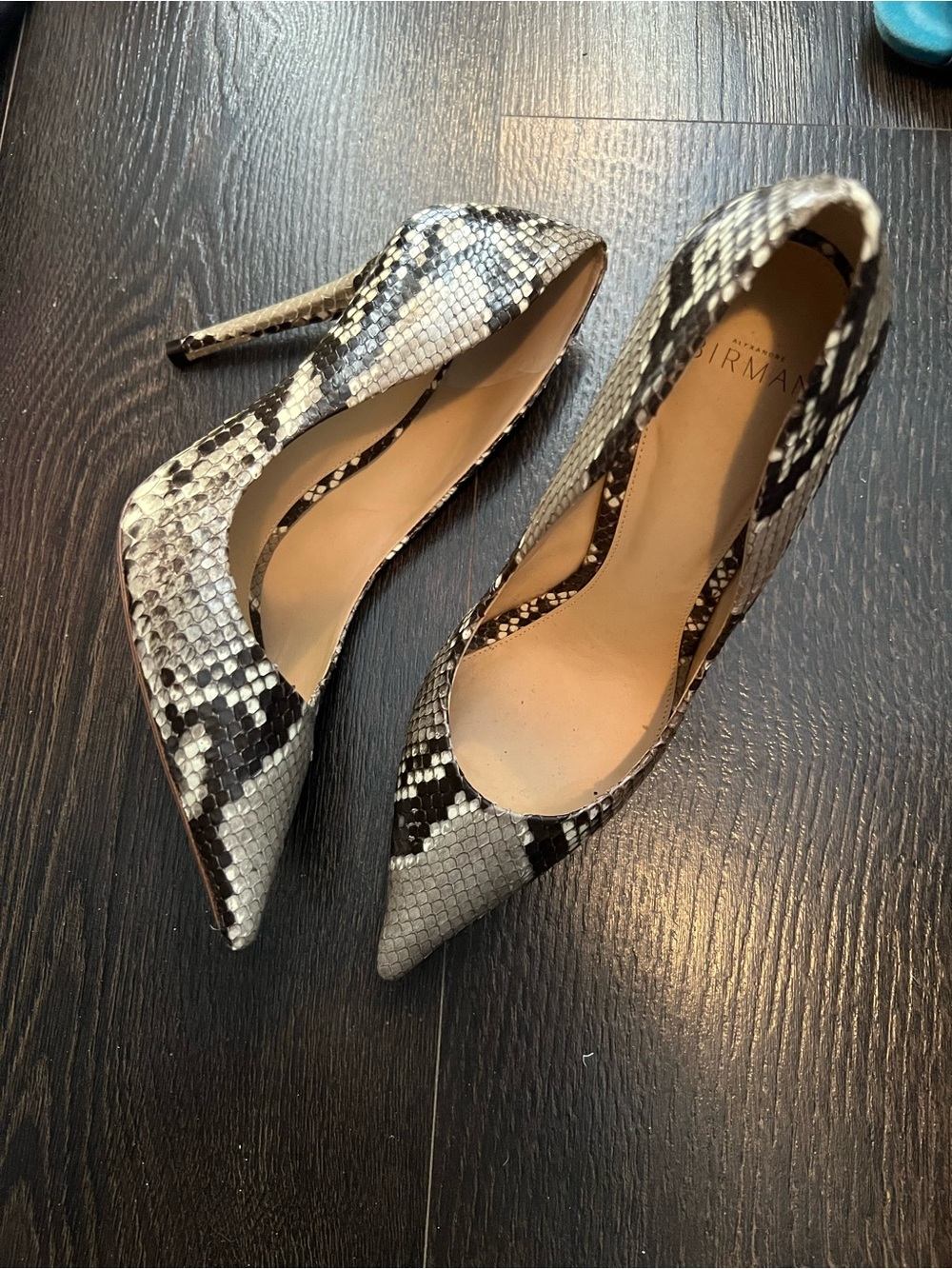 Alexandre Birman Black & White Snakeskin Pointed-Toe Stiletto Heels